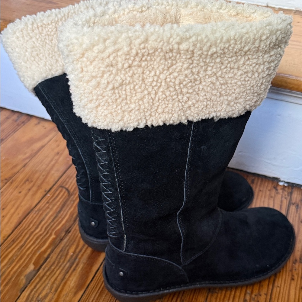UGG Black Suede Boots with Cream Shearling